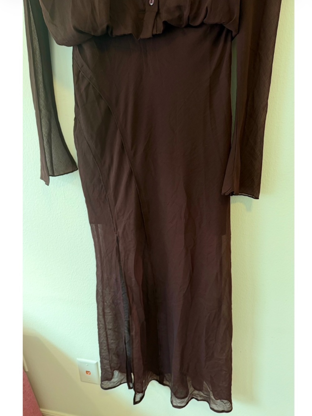 NWT ASOS DESIGN Sheer Chocolate Brown Midi Shirt Dress | Long Sleeve - Picture 6 of 10